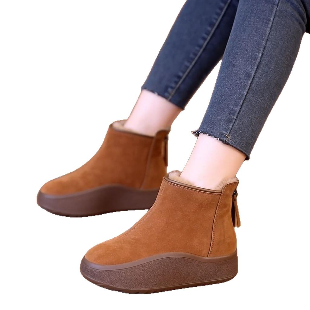 Women's Lightweight Comfortable Thick Sole Winter Warm Cold Padded Snow Boots Non-slip Wear Outdoor Leisure Sports Fur One Cotton Boots
