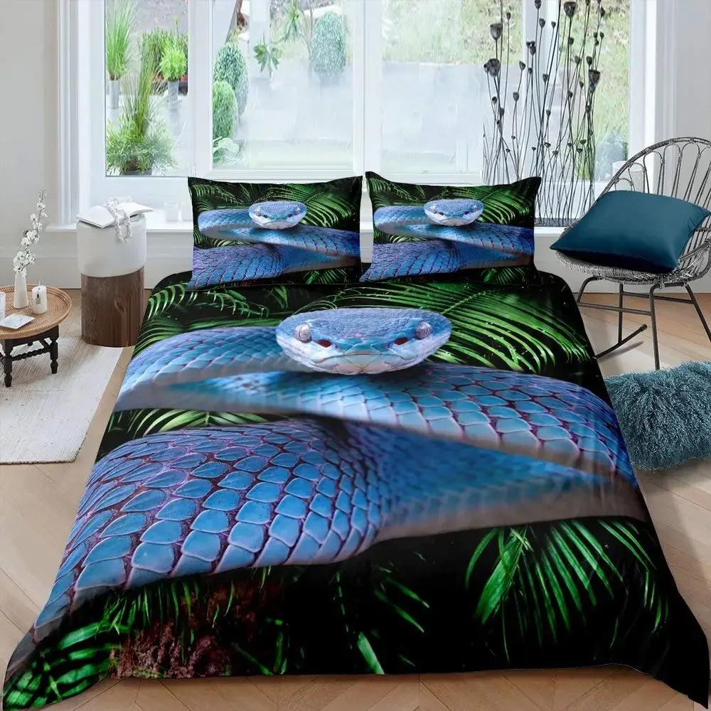 3D Snake Style Print Bedding Set For Bedroom Soft King Size Duvet Cover Bedspreads Comefortable Quilt With Pillowcase Kids Adult