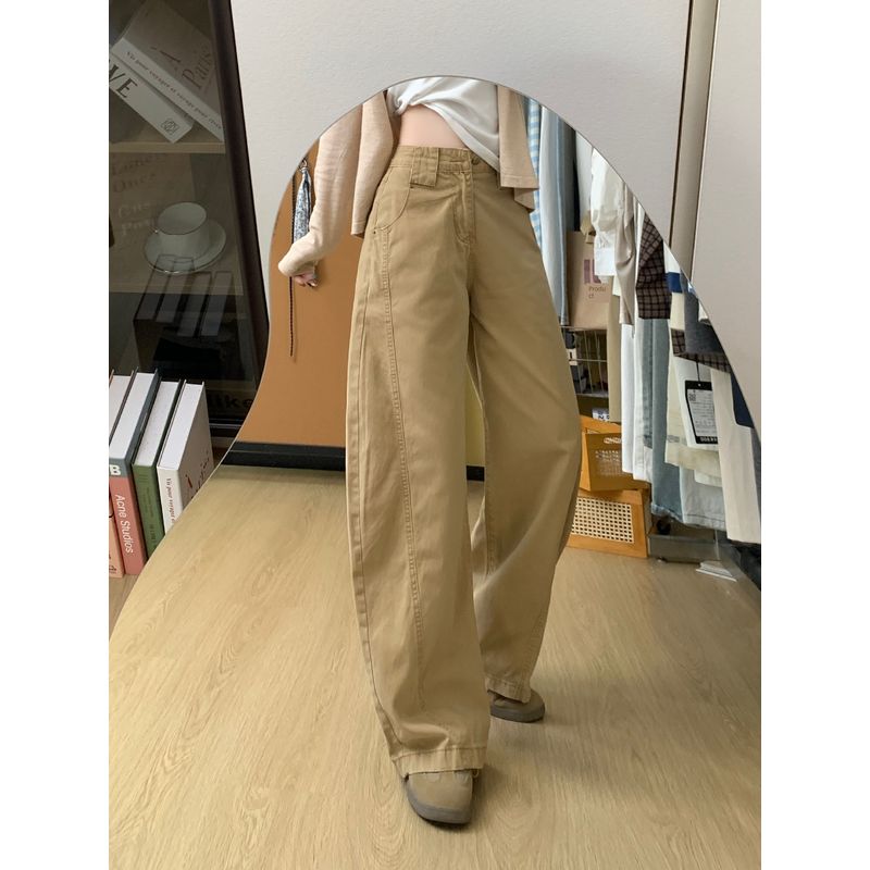 

Kumikumi Retro Elegant Khaki High Waist Casual Pants Women s Autumn Easiest for Match Loose Slim Looking Loose Pants Khaki XL