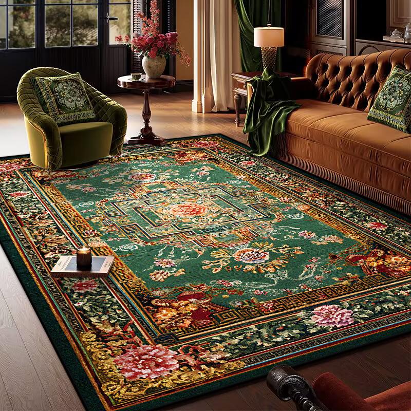 Retro Bohemian Persian Green Carpet for Living Room Comfortable Soft Non-slip Bedroom Rugs Classical Entrance Door Mat Washable