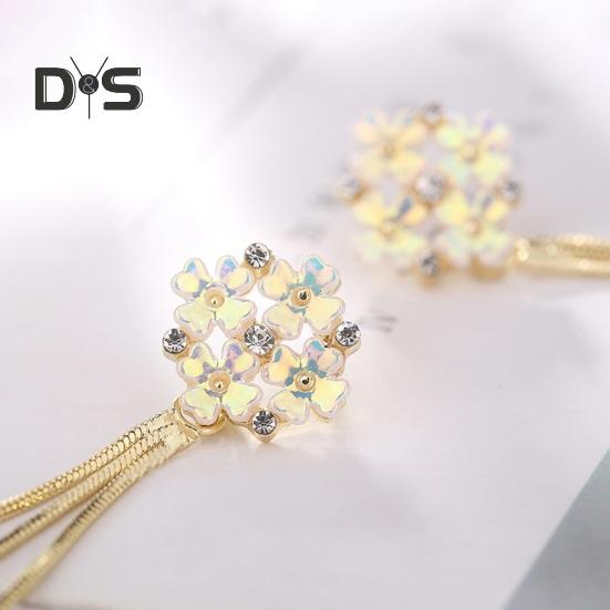 1 Pair Women Hanging Earrings 3D Clover Shape Tassel Faux Crystal Electroplated Anti-allergy Lightweight Ear Decoration Jewelry Party Prom Long