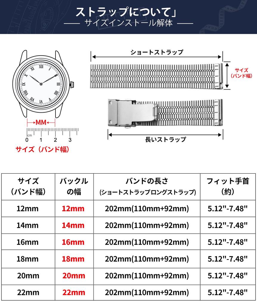 BINLUN Bracelet de Montre en Acier Inoxydable, 12/14/16/18/20/22mm, Bracelet de Montre de Remplacement Ultra-Mince en Métal à Libération Rapide pour Hommes et Femmes (18 mm, noir)