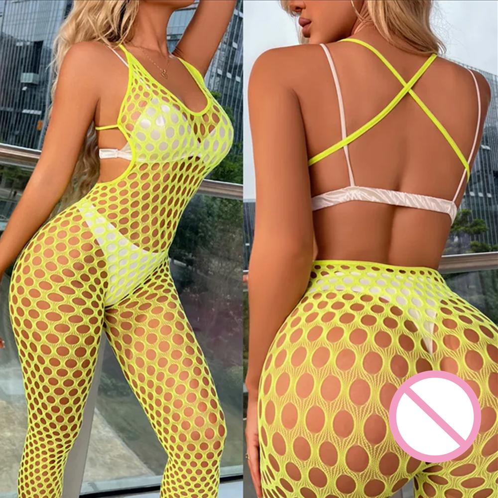 Kadın Balık Ağı Bodysuit Giysileri Erotik File Şeffaf Tayt İç Çamaşırı Kostümü Seksi Balık Ağı Vücut Çorabı Bayan Bodysuit