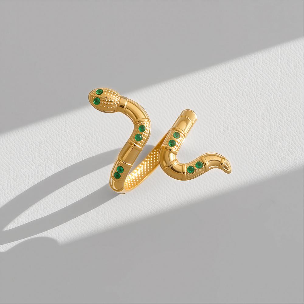 Zircon Snake Rings for Women Men Stainless Steel Gold Color Open Adjustable Ring Vintage Gothic Aesthetic Jewelry Anillos Mujer