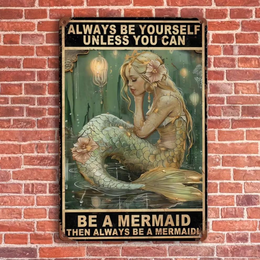 1pc Vintage Metal Sign Become A Mermaid'-Perfect HomeKitchenGarage Wall Decor | Ideal Choice for Anniversary Spring Festival