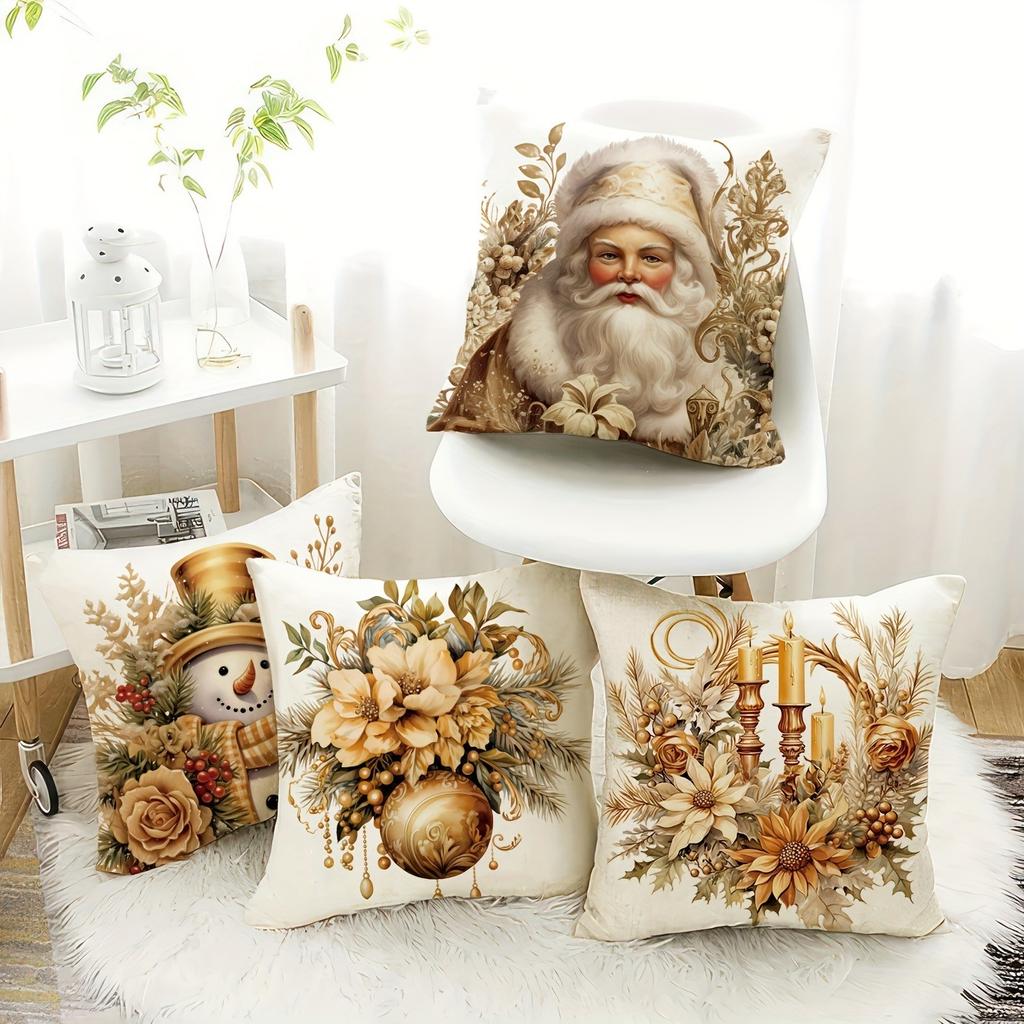 Christmas Theme Pillowcase Santa Claus Snowman Pillow Case Suitable for Home Room Living Room Sofa Cushion Cover Friend Gift
