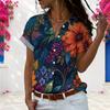Women Plus Size Collared Neck Short Sleeve Floral Printed Button Front Casual Shirt
