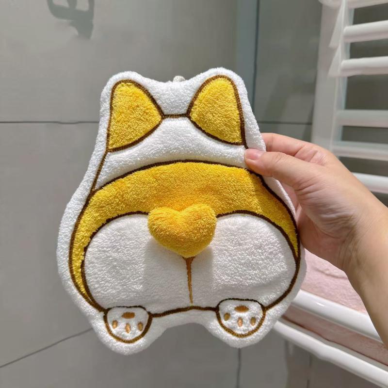 Cute Cat Back Hanging Towel Kitchen Hand Towel Bathroom Soft Absorbent Handkerchief Wipe Towel Coral Design Cartoon Kids Towels