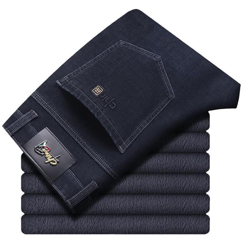 Men's 2024 Winter Thickened Velvet Jeans - High Waist, Straight-Leg, Large Size, Elastic Casual Pants