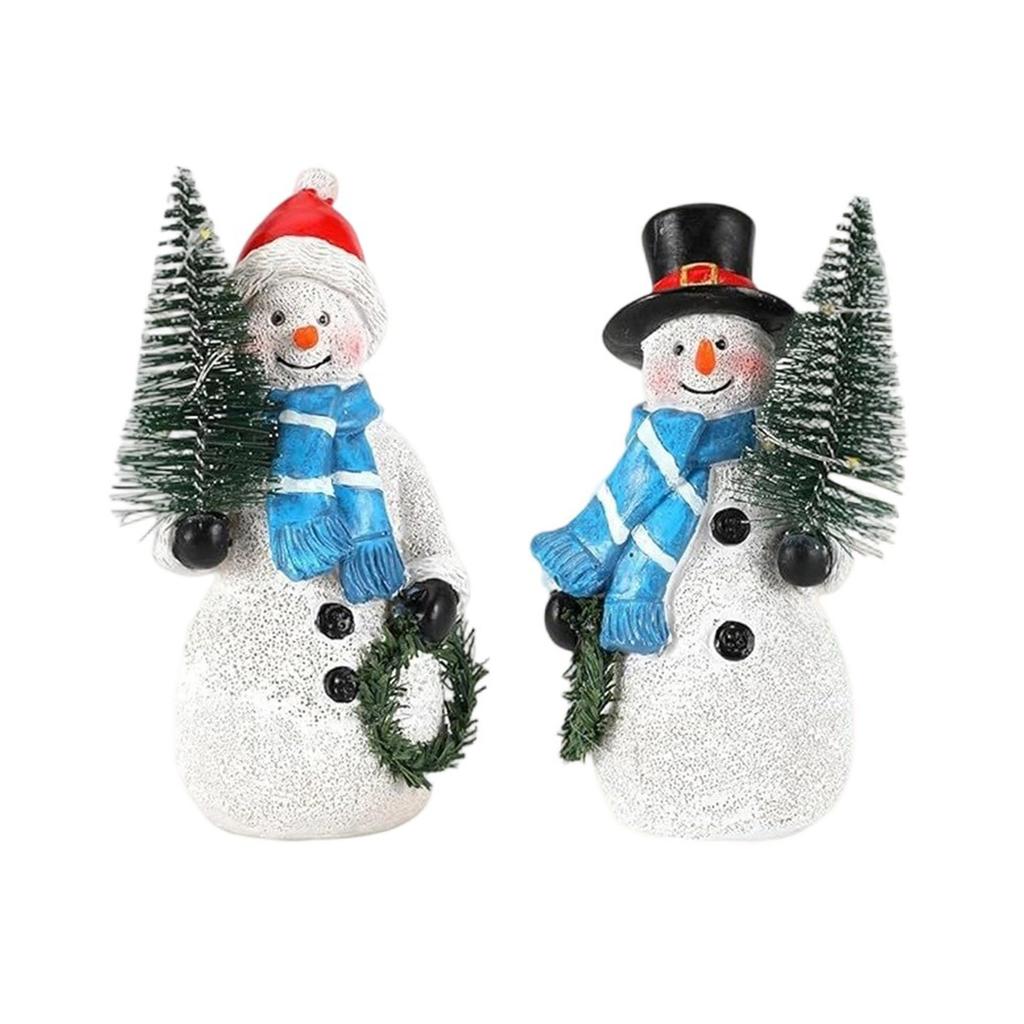 Double 4.8 Inch Resin Snowman Figurines With Christmas Tree Garland Christmas Decoration Indoor Snowman Decorative Ornaments