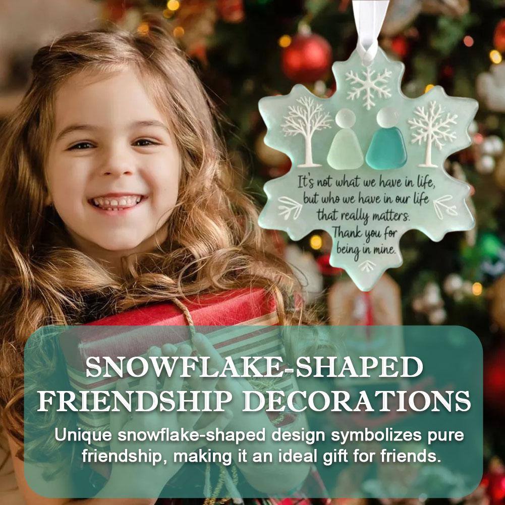 Snowflake-Shaped Sea Glass Friendship Decor, Sea Glass Christmas Tree Friendship Ornament, Inspirational Keepsake Ornament P9N0