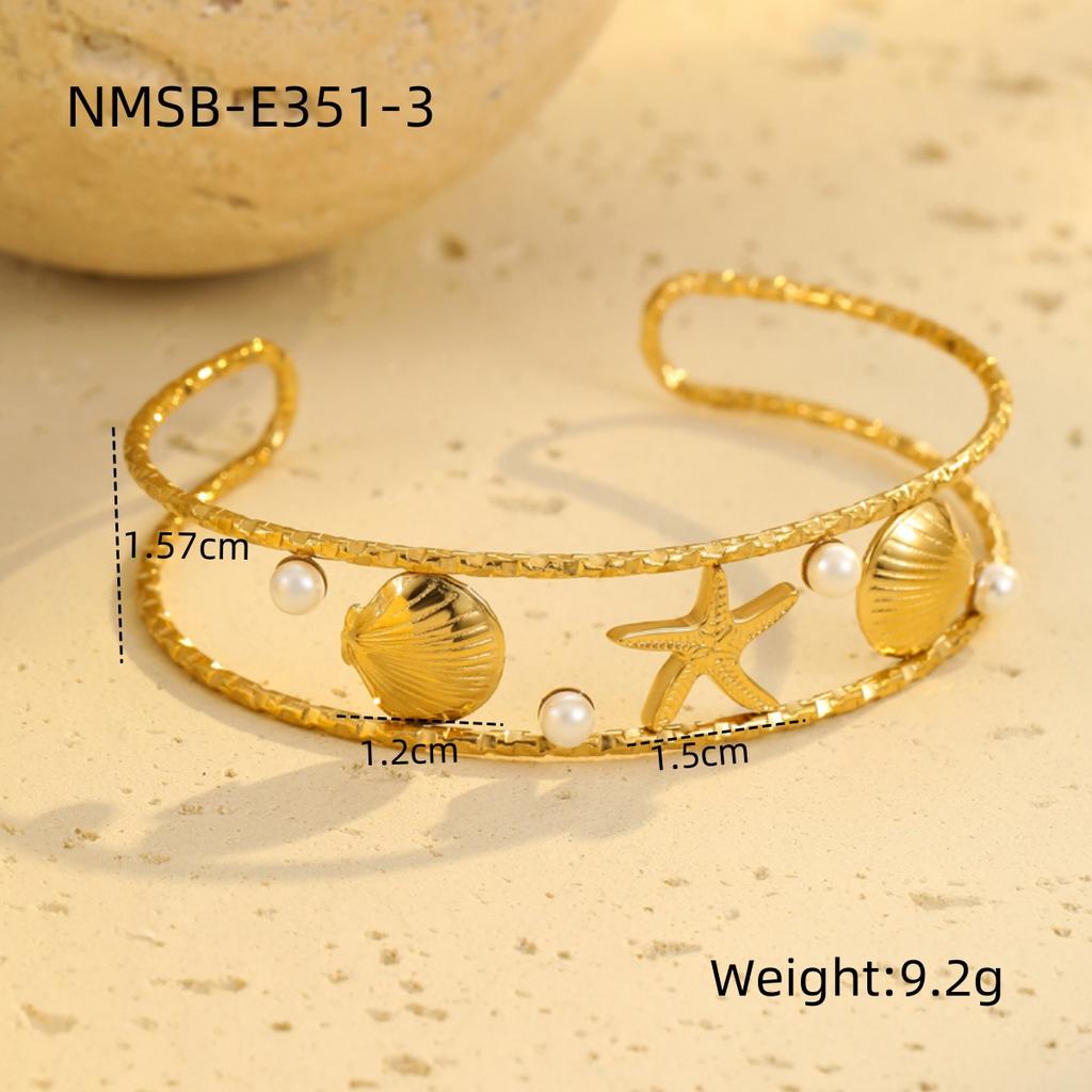 GEMCHIC Women's Ocean Breeze Summer Vacation Cuff Bracelet Stainless Steel Seashell Starfish Gold Plated Jewelry
