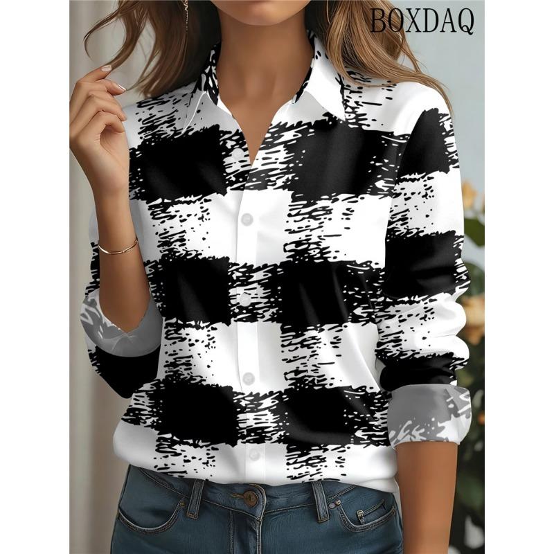 Fashion Geometric Printed Long Sleeved Women's Blouse 2026 Lapel Button Casual Loose Autumn Shirts