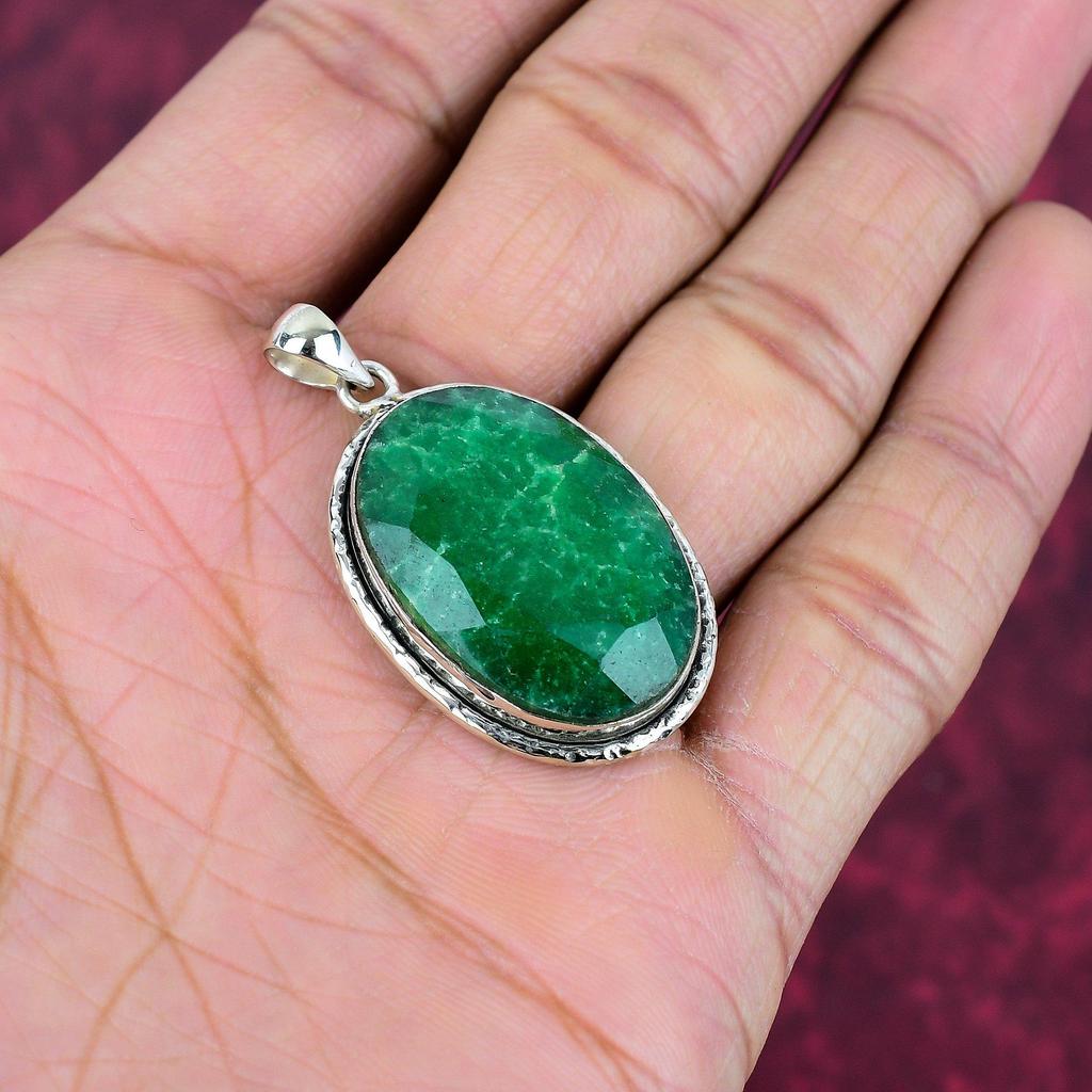 Emerald Pendant, 925 Sterling Silver Pendant Gemstone Jewelry, Handmade Pendant Amazing Jewelry, Gift For Her