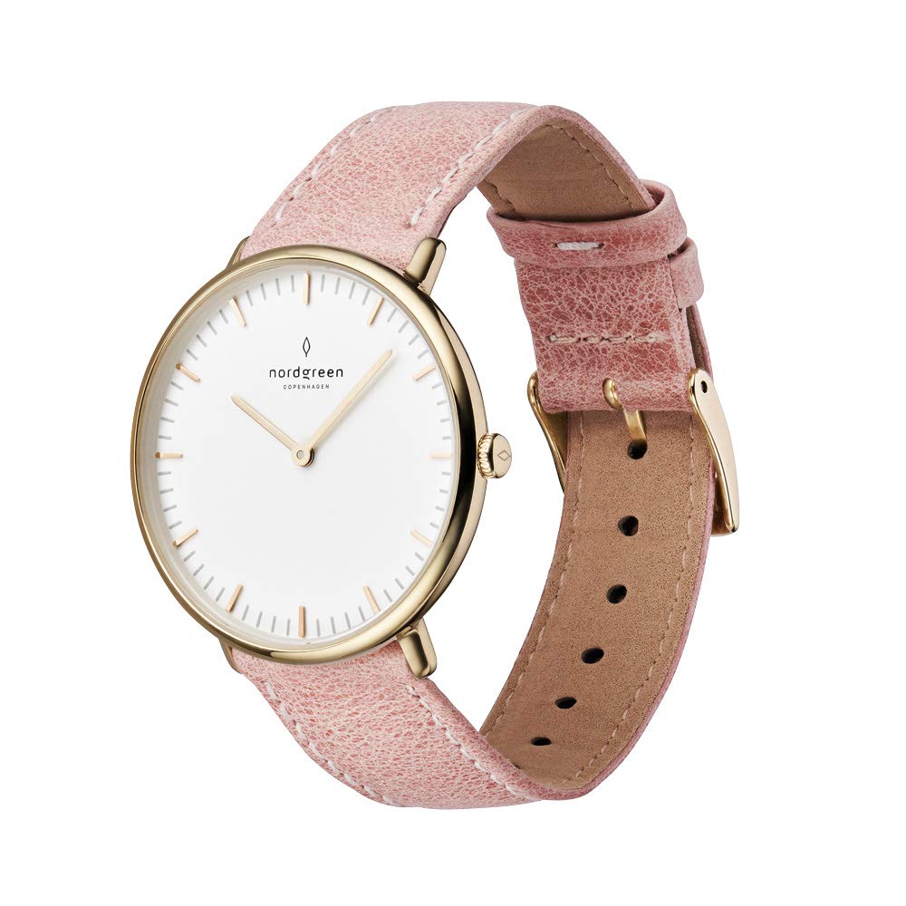 

Nordgreen Native Scandinavian Design Gold Analog 36mm Watch Розовый кожаный ремешок