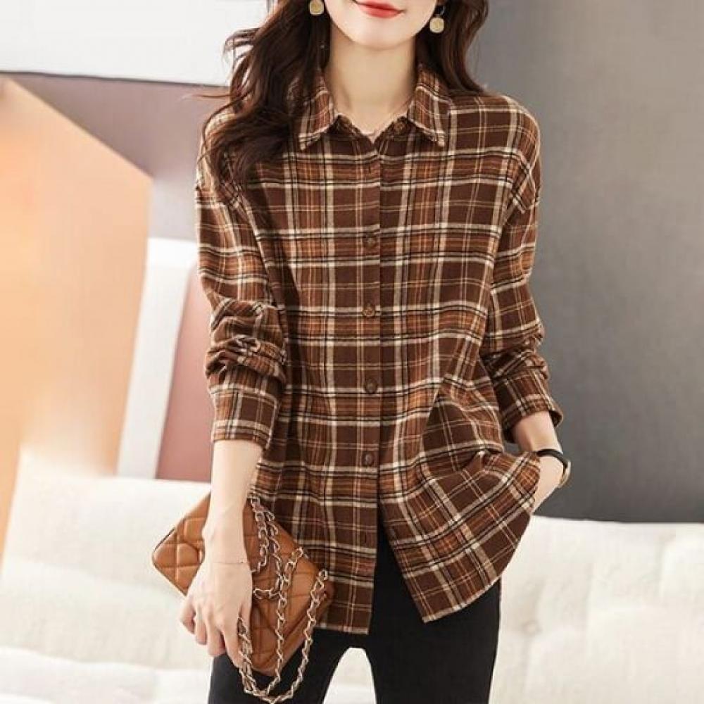 Navava Women Retro Check Long Sleeve Shirt Nb2980