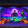 1 Halloween Banner - Ghost House, Pumpkin Lantern and Tombstone Design, Polyester Garage Door Decoration