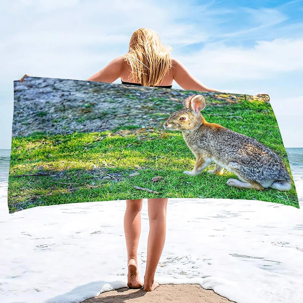 Rabbit Beach Towel,Easter Bath Towel Soft Microfiber Beach Towel Quick Dry Sand Free Lightweight Oversized Large Pool Towel