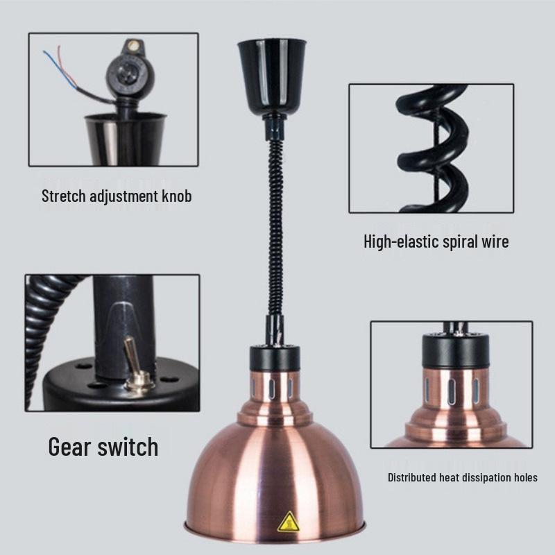 Adjustable Height Retractable Single Head Heat Lamp for Food Warming