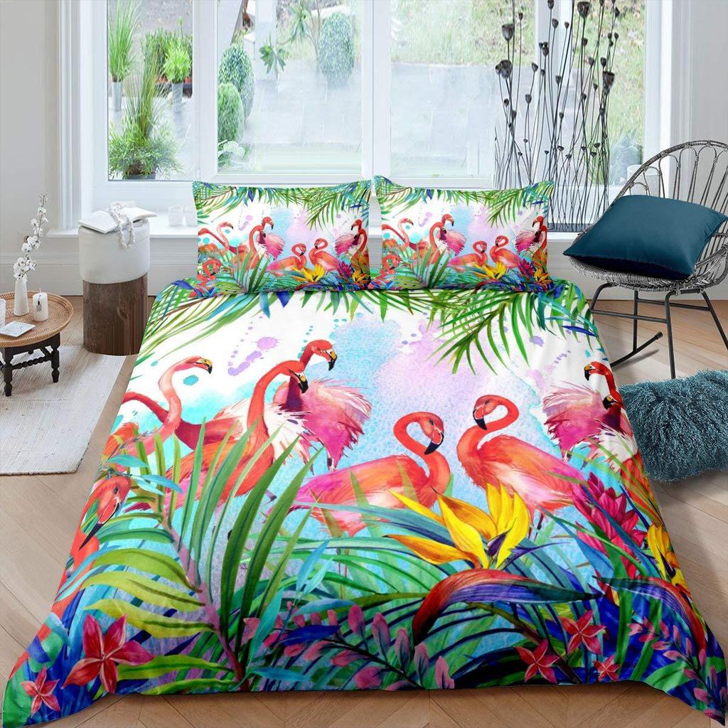 Tropical Flamingo Pattern Quilt Cover Bedding Set Three-Piece Quilt Cover Suitable For Bedroom Decoration