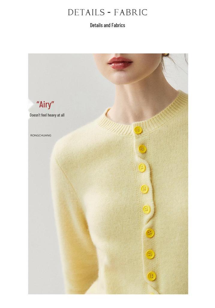 Artistic Color-Block Cashmere Cardigan: 2025 Autumn/Winter Women's Versatile Round Neck Knitwear