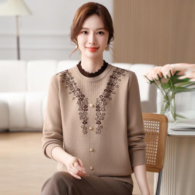 Mom's new autumn and winter tops, warm women's sweaters, middle-aged and middle-aged women's winter bottoms
