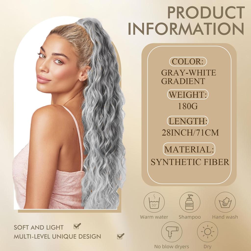 Lockige Wellige Pferdeschwanz-Perücke - Voluminöses Synthetikhaar mit Klammer, Natürlicher Look für Jeden Tag & Besondere Anlässe, Leicht zu Stylen,
