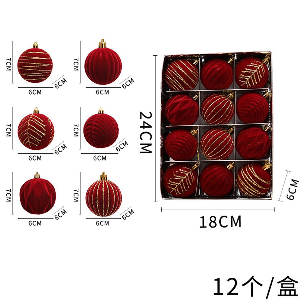 12 Flocked Painted Christmas Tree Ornaments, 6cm Christmas Plush Balls, Velvet Flocked Christmas Tree Decorations, Stylish Hanging Pendant Ornaments