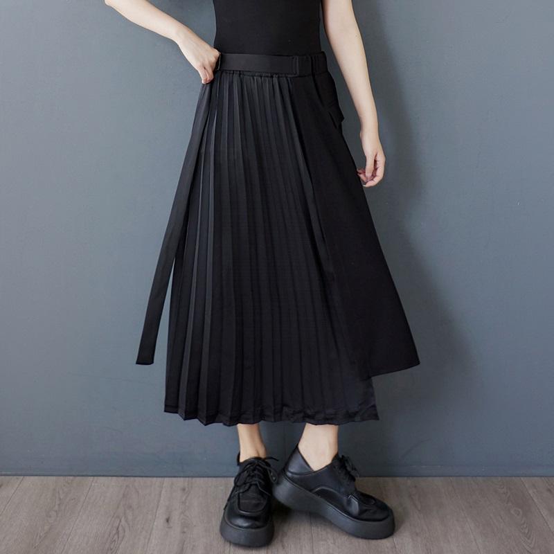 Black Cotton Plus Size High Waist Vintage Pleated Summer Casual Loose Long for Woman Skirts Womens Skirt