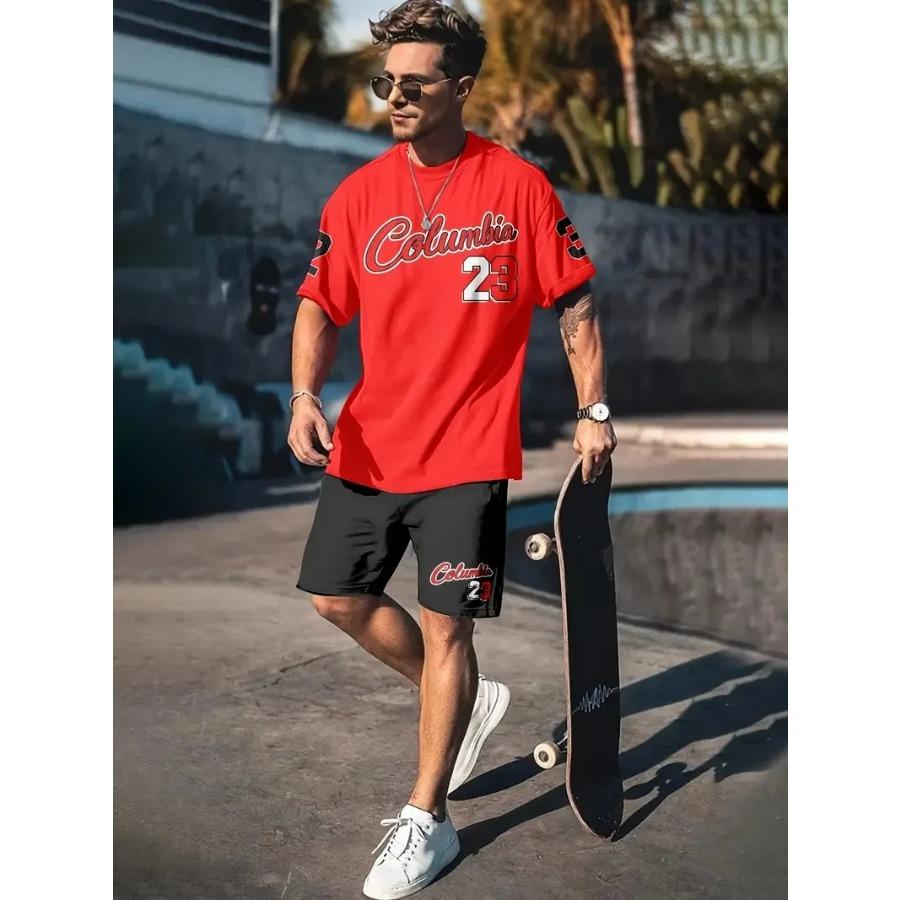Summer New Men's Sports Set Short Sleeve T-shirt Set Casual Set Sports 3D Printed Street Wear Shorts 2-piece Set Men's Soft