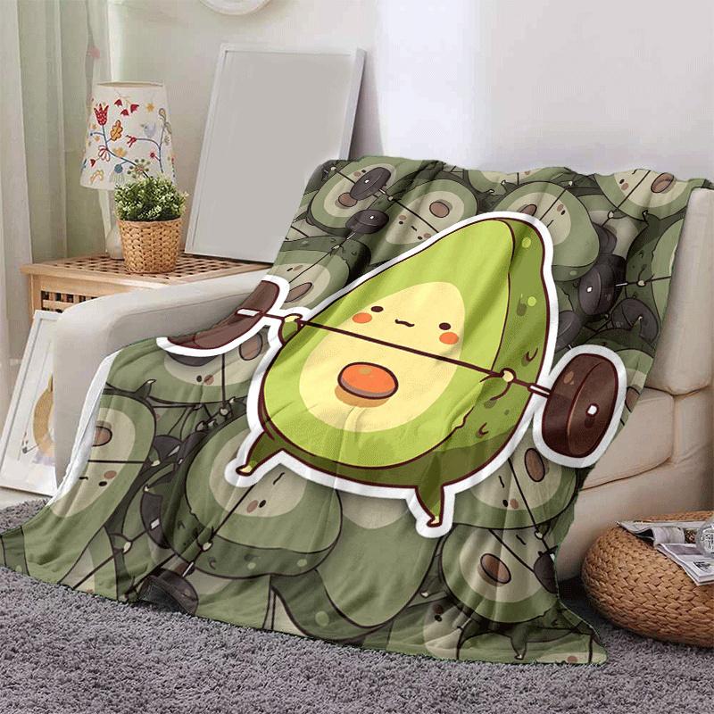 1pc Avocado Printing Lightweight Flannel Blanket, Comfortable and Warm Blanket, for Camping Sofa Bed and Couch Office, Gift