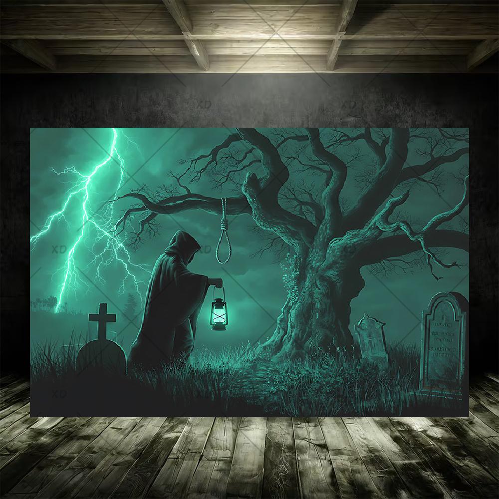 Grim Reaper Horror Halloween Party Decoration Background Spooky Graveyard Cemetery Backdrop Cosplay Photo Booth Studio Banner