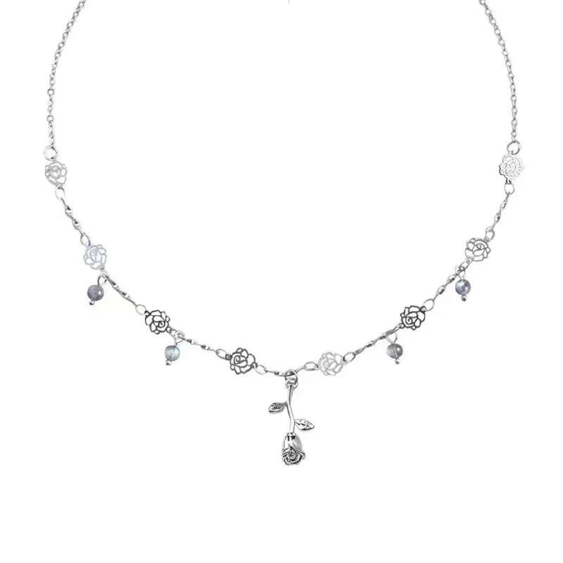 New rose necklace design sense high collarbone chain temperament retro French neck chain gentle jewelry women