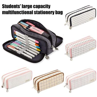 Astuccio portapenne portatile in tela con doppia cerniera multifunzionale per la scuola, grande capacità