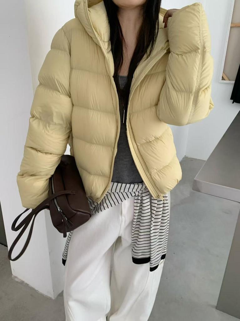 New hooded short down jacket women's simple puff cloud coat small loose winter coat