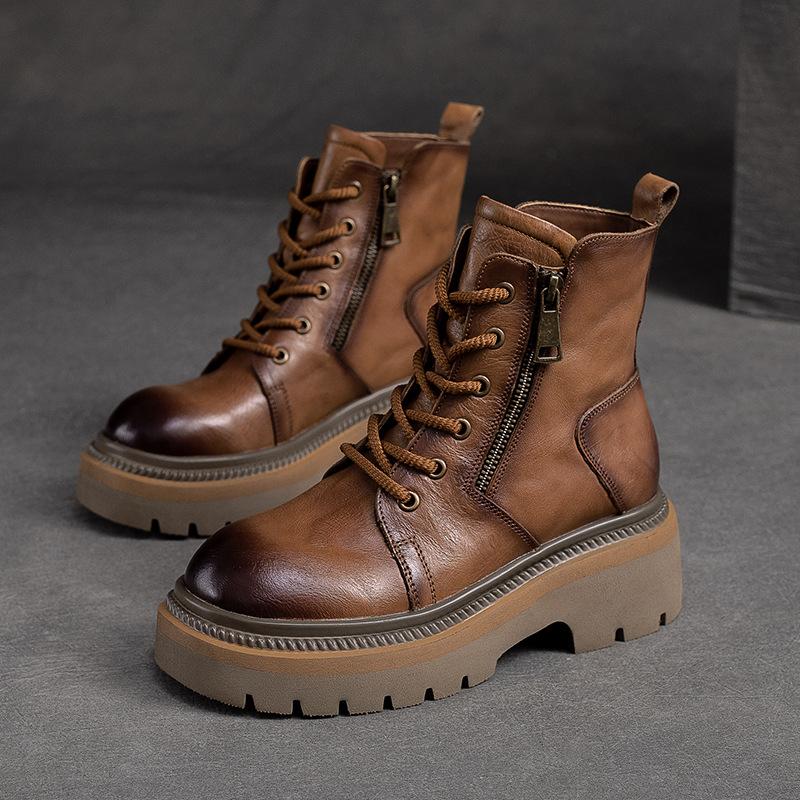 

GKTINOO 2025 Cow Leather Quality Women Shoes Autumn Winter Square Med Heel Ankle Boots Lace Up Zipper Ladies Pumps Size 35-40 250