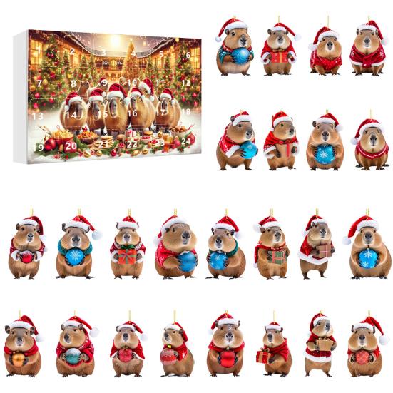Capybara Advent Calendar Christmas 2D Capybara Decorations 24 Day Countdown To Christmas Calendar for Tree Car Wall Home Festive Holiday Decor