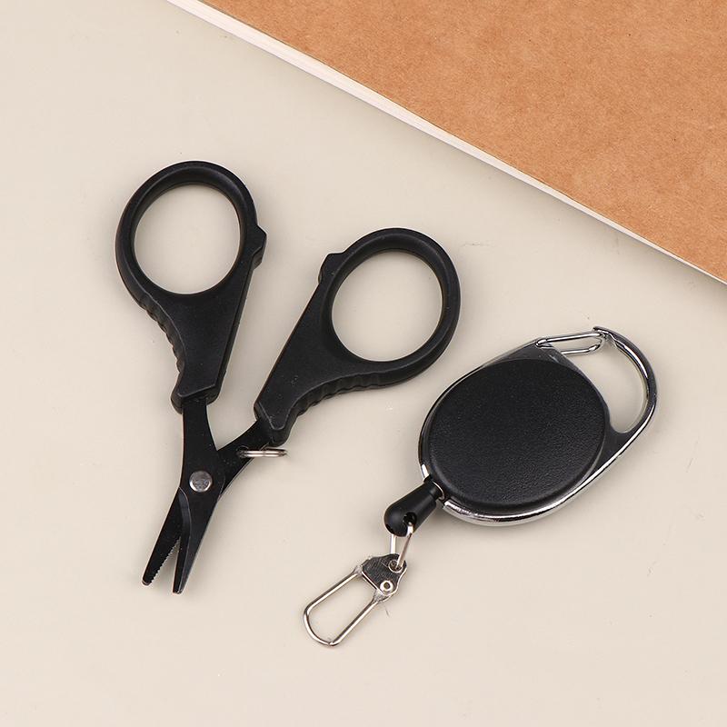 Black Titanium Coating Stainless Steel Fishing Scissor Plier With Anti-Lost Retractable Buckle Cut Pe Braid Line Cutter Plies