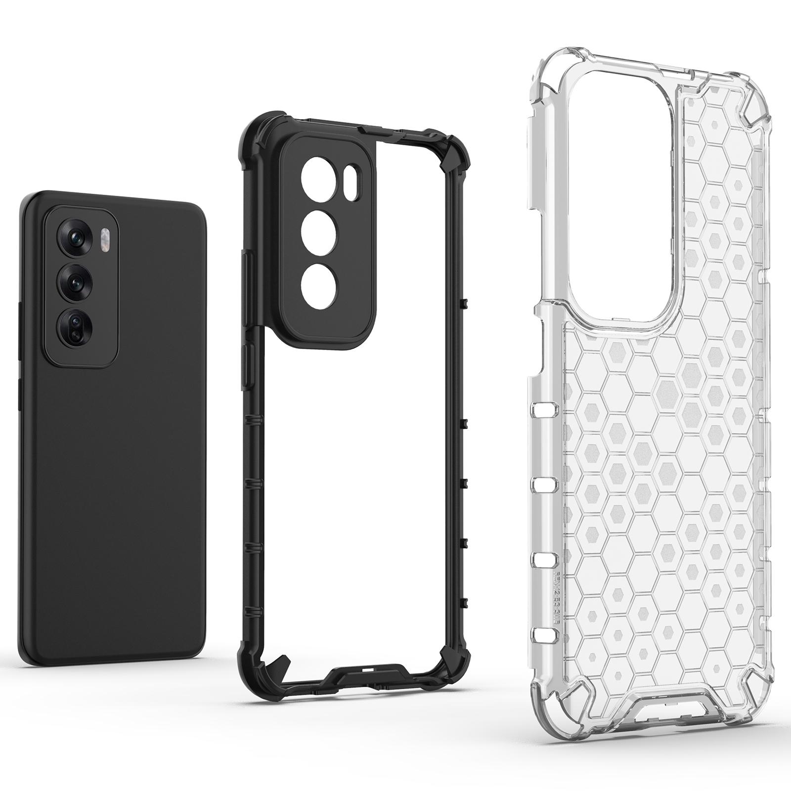 

For Oppo Reno12 5G (Global) Case PC+TPU Phone Cover Honeycomb Shape Cushioning Shockproof Black