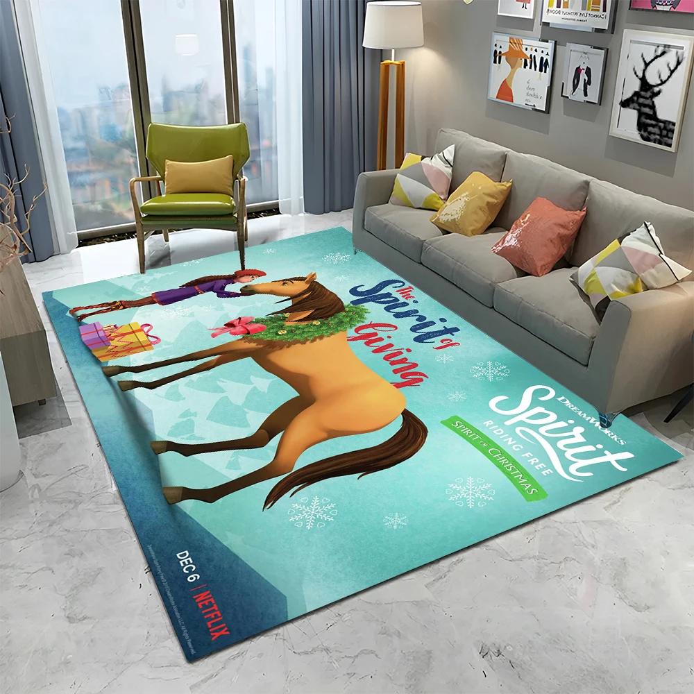 Cartoon Spirit Riding Free Horses 3D Carpet Rug for Home Living Room Bedroom Sofa Doormat Decor,kid  Area Rug Non-slip Floor Mat