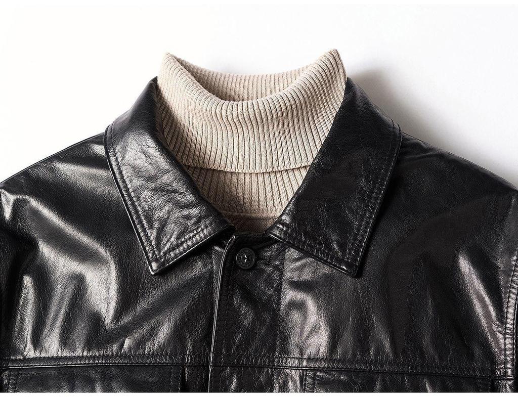 2025 Autumn Genuine Leather Men's Cowhide Waxed Jacket Business Outerwear
