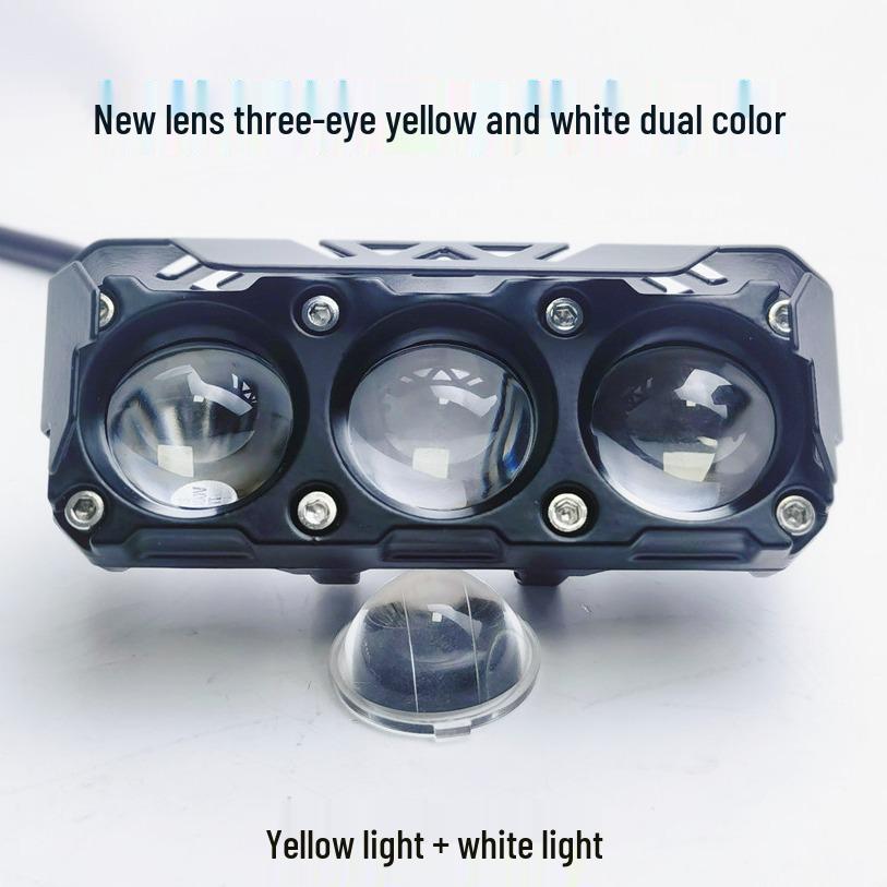 

Three-Eye Dual-Color LED Motorcycle Spotlight - Super Bright Yellow & White