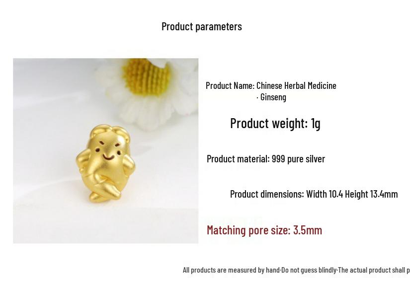 999 Sterling Silver Ginseng Luck Beads for DIY Jewelry with Hand-Woven Rope
