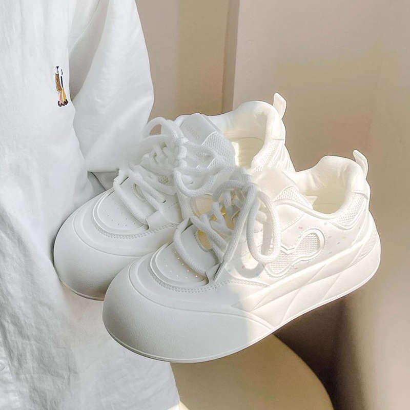 Mesh Breathable Board Shoes Women's Spring and Autumn New Thick-soled Heightening Student Versatile Niche Bread Shoes