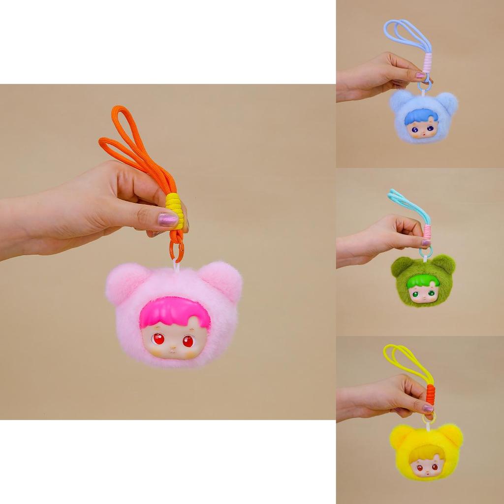 Cute Vinyl Doll Bear Head Plush Keychain With Soft Short Plush For Bag Decoration Gift For Kids