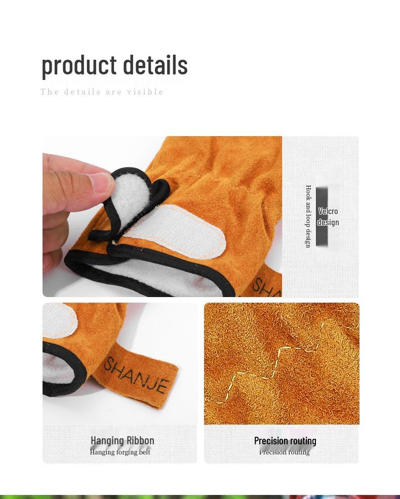 Heat-Resistant Leather Welding & BBQ Gloves: Thick Cowhide, Flame Retardant, Wear-Resistant, Protective Sleeve for Outdoor and Camping.
