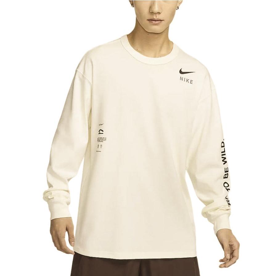 Nike Letter Logo Life Motto Round Neck Casual Loose Long Sleeve Drop Shoulder T-Shirt Men T-Shirt Sail-White HF6173-133