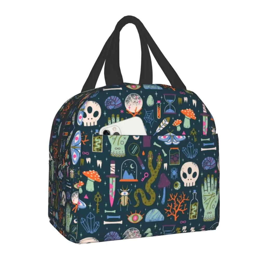 Lunchtasche für Arbeit Schule Halloween Katze Totenkopf Wasserdichte Kühltasche Thermische Lunchbox Frauen Kinder Picknicktaschen