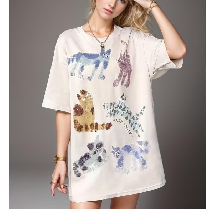 

DIMANAF 2024 Новая летняя женская футболка с короткими рукавами и принтом, свободная повседневная футболка с круглым вырезом, большие топы, новинка