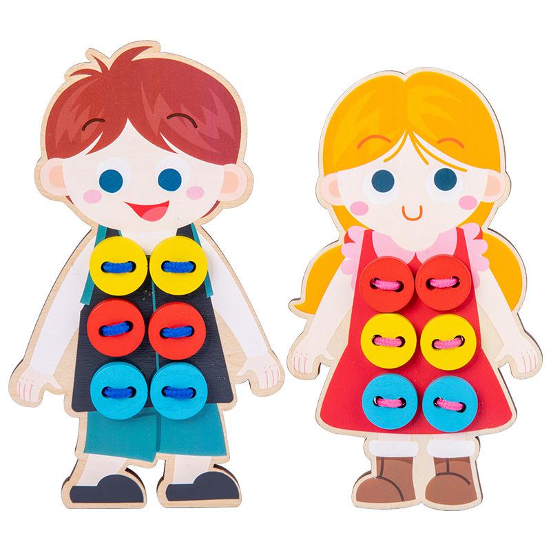 Kids' Wooden Lacing and Sewing Toy for Hand-Eye Coordination